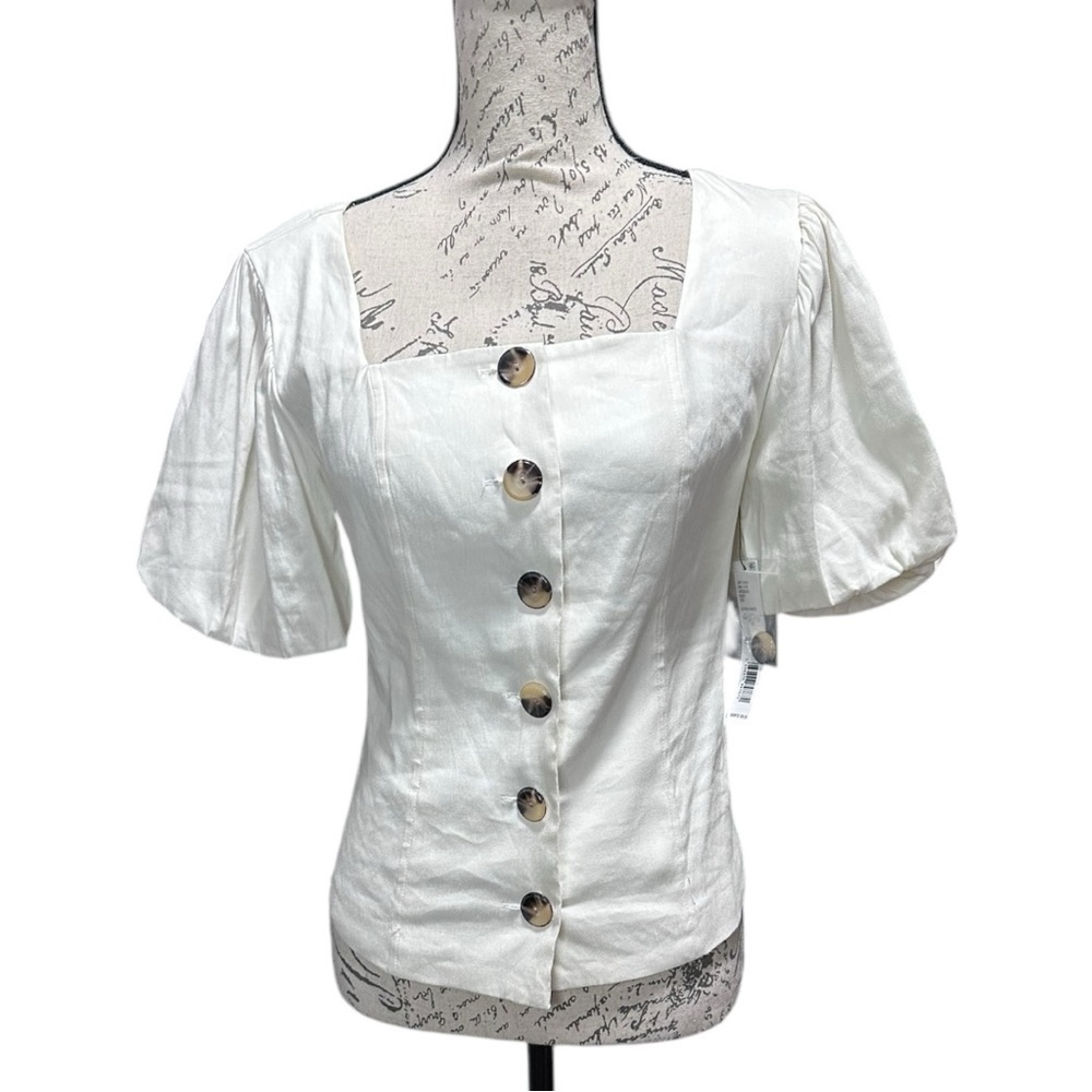 Antonio Melani Elegant Ultra White Linen Button-Up Women's Top Size 0 NWT